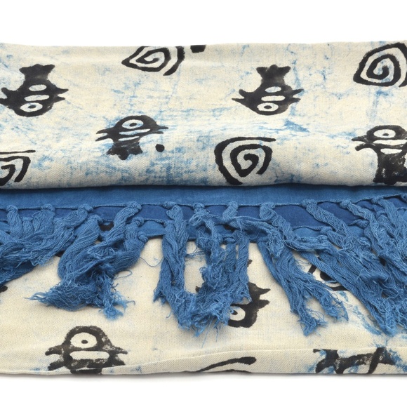 Art Studio Fringe Scarf: Fish | Indigo - Picture 4 of 5